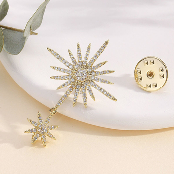 Ženska broš za sako – bakrena podloga, mikro ugrađeni cirkoni, elektroplatiranje; dekorativna i fiksirajuća za sako