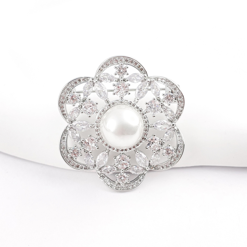 Broš s cvijetom u korejskom stilu, bakrena, marka Huili, elektroplatiranje, dekorativno, anti-refleksno