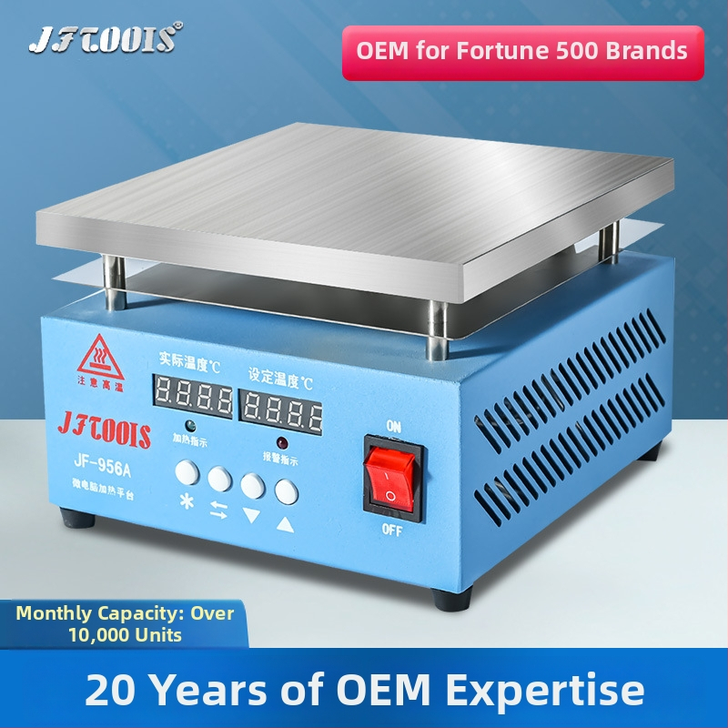 Elektriskā apkures plāksne ar konstantu temperatūru, 200×200 mm, 6061 alumīnijs, modelis JF-956A, 1000 W, paredzēta apkurei, priekšsildīšanai un LED diodes lodēšanai