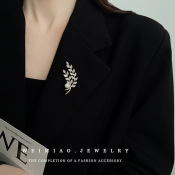 Broška s cirkonima u obliku pšenice, s postavljanjem bisera, za žene