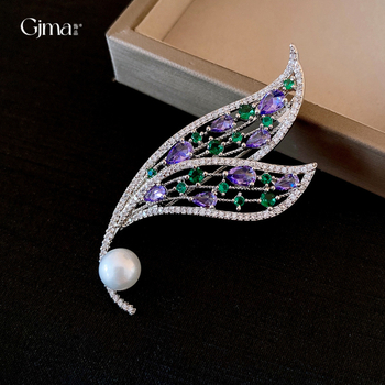 Bakrena broš u obliku lista, dijamantno obrađena, Fengmei Jewelry Factory