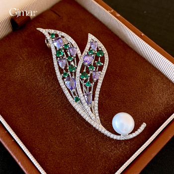 Bakrena broš u obliku lista, dijamantno obrađena, Fengmei Jewelry Factory