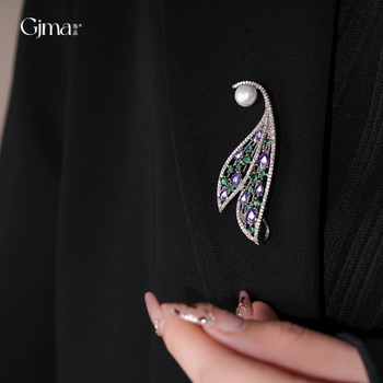 Bakrena broš u obliku lista, dijamantno obrađena, Fengmei Jewelry Factory