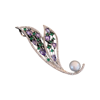 Bakrena broš u obliku lista, dijamantno obrađena, Fengmei Jewelry Factory