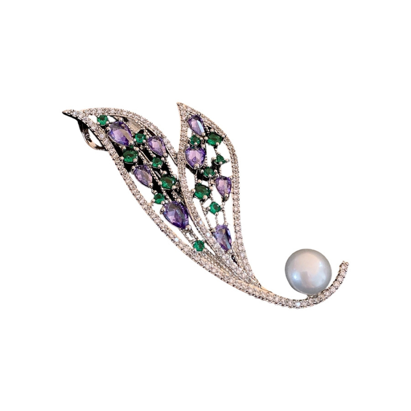 Bakrena broš u obliku lista, dijamantno obrađena, Fengmei Jewelry Factory