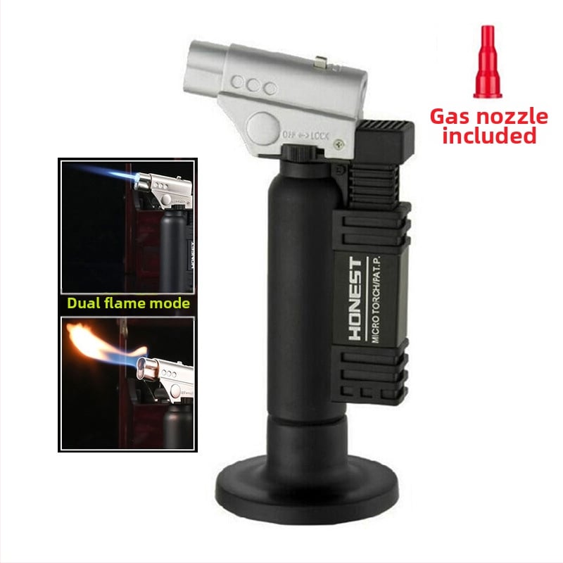 Pārvietojams gāzes lāpa cepumu cepšanai, juvelierizstrādājumiem, brillēm un zobu metināšanai — darbināms ar butānu, pret vēju, sakausējums + ABS plastmasa, ar apgaismojumu, līdz 500°C