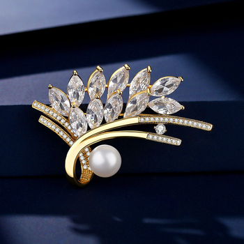 Broš od srebra 925, slatkovodna biser, lišćni dizajn, za žene