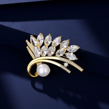 Broš od srebra 925, slatkovodna biser, lišćni dizajn, za žene