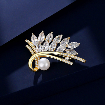 Broš od srebra 925, slatkovodna biser, lišćni dizajn, za žene