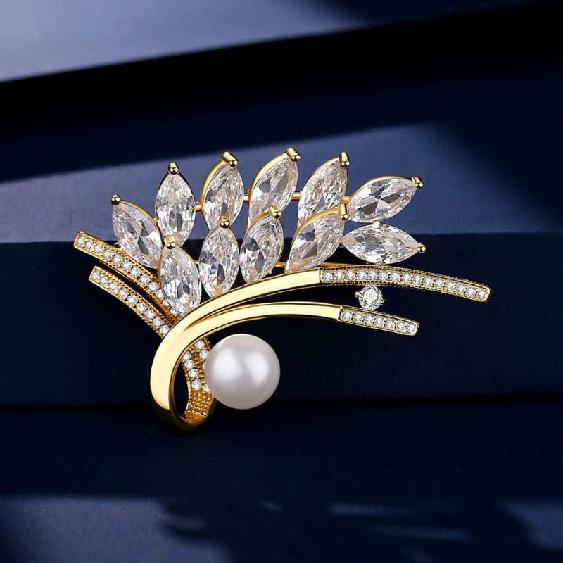 Broš od srebra 925, slatkovodna biser, lišćni dizajn, za žene