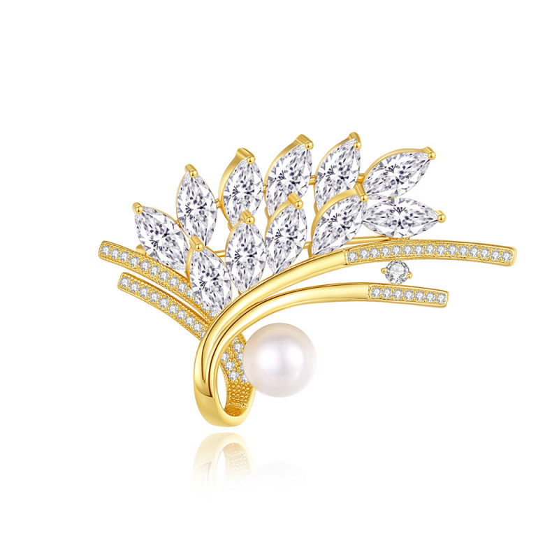 Broš od srebra 925, slatkovodna biser, lišćni dizajn, za žene