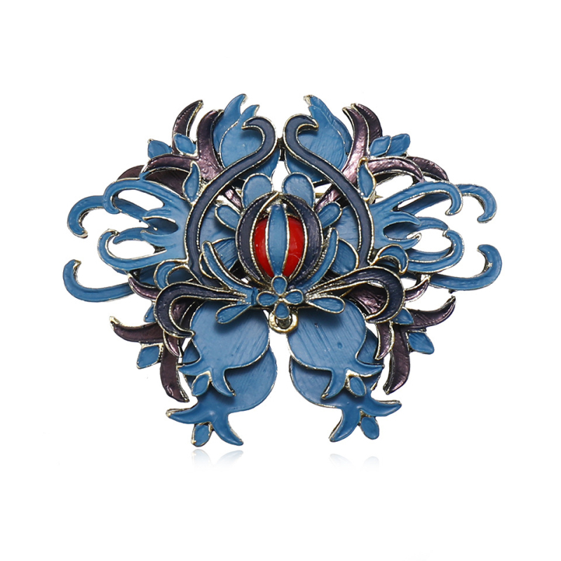 Brošňa zliatiny, geometrický dizajn, cloisonné motív, elektroplatovaný povrch, etno retro štýl