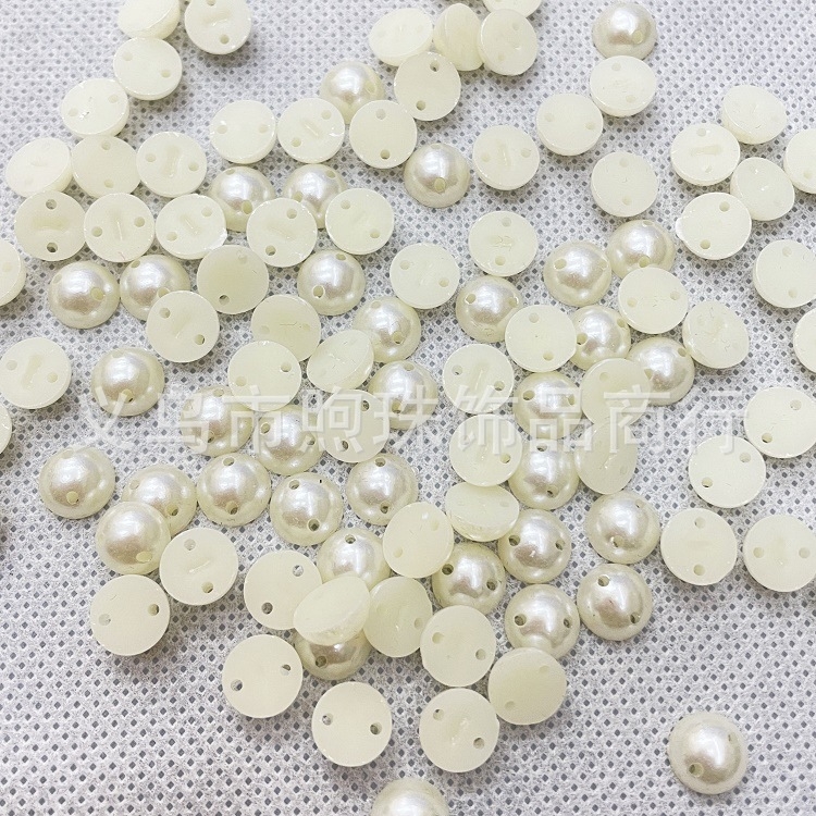 ABS plastične perle s dvostrukim otvorom, polukružnog oblika s ravnim dnom i otvorima, imitacija bisera za šivanje vjenčanica, 8–10 mm