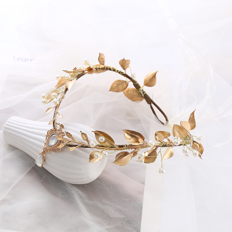 Κορδέλα μαλλιών με κρεμαστό φύλλου και μαργαριτάρια, χειροποίητο αξεσουάρ νύφης για γάμο