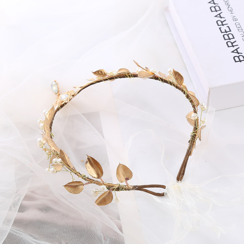 Κορδέλα μαλλιών με κρεμαστό φύλλου και μαργαριτάρια, χειροποίητο αξεσουάρ νύφης για γάμο