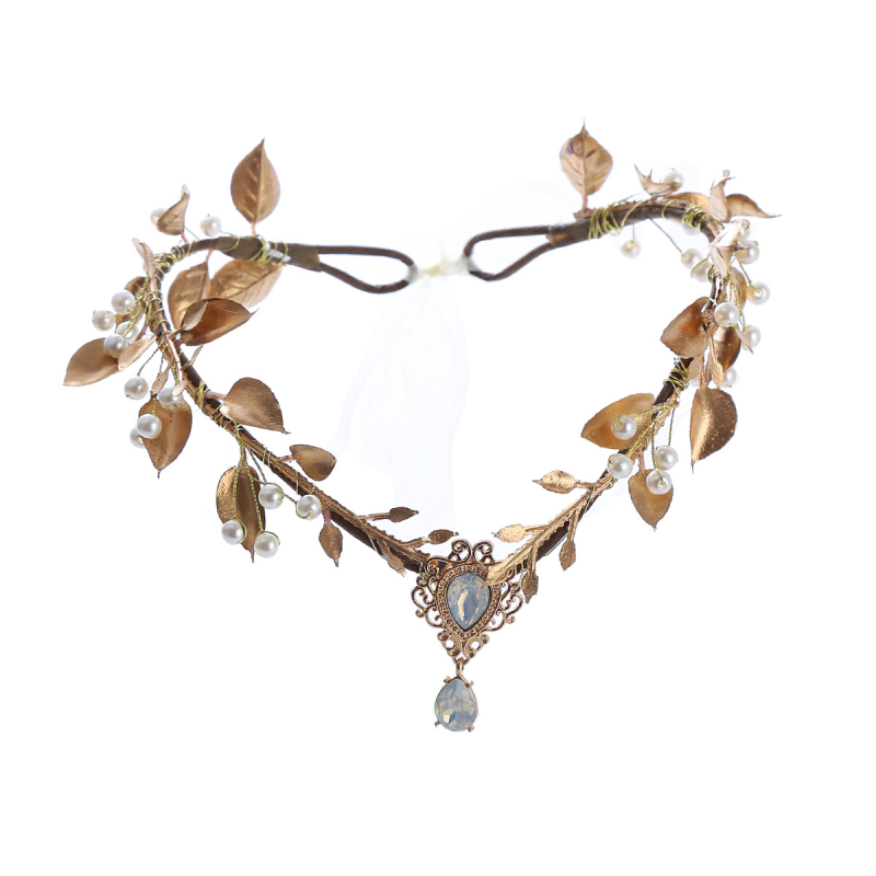 Κορδέλα μαλλιών με κρεμαστό φύλλου και μαργαριτάρια, χειροποίητο αξεσουάρ νύφης για γάμο