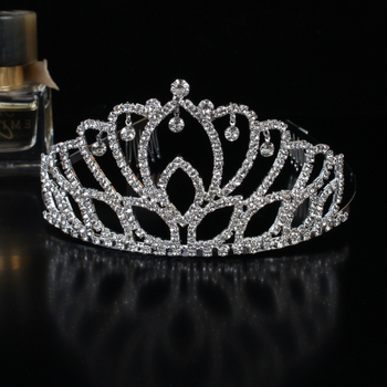 Украса за глава с корона – медни щипки и кристали; електроплатинация; бял кристал; стил Fashion OL, женски
