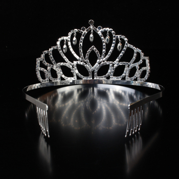 Украса за глава с корона – медни щипки и кристали; електроплатинация; бял кристал; стил Fashion OL, женски