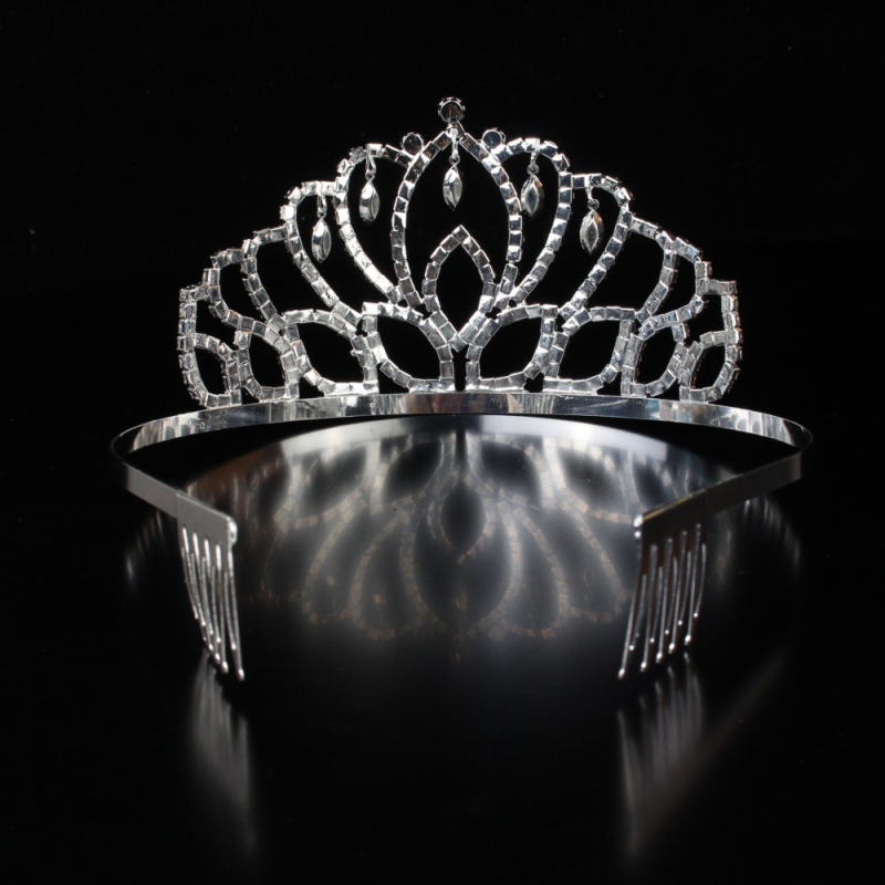 Украса за глава с корона – медни щипки и кристали; електроплатинация; бял кристал; стил Fashion OL, женски