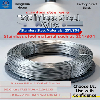 Nerūsējošā tērauda vads (klases 201/302/304), spīdīgs virsmas; mīksts vads, ciets vads vai vienkāršs pavedienis; pielāgojama