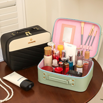 Τσάντα καλλυντικών για ταξίδι, υψηλής χωρητικότητας, Unisex (Υλικό PU, φερμουάρ, κυκλικοί τροχοί, αδιάβροχη, βάρος 550 g)