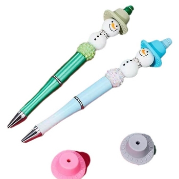 Božićni set za olovke s perlicama – 8 setova, DIY dodaci za nakit, silikonske perle i metalni spacer elementi, božićni motiv, s tiskom, poklon za učitelje i učenike