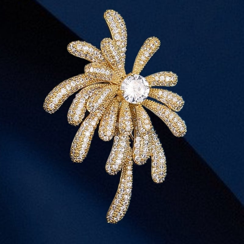 Meďová brošňa s inlaid zirkónom, dámsky štýl, univerzálny doplnok, s kovovým povrchom