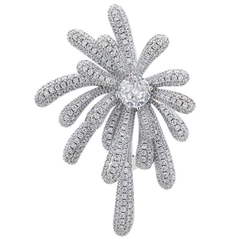 Meďová brošňa s inlaid zirkónom, dámsky štýl, univerzálny doplnok, s kovovým povrchom