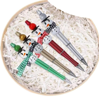 DIY set božićnih pera s perlama – tema Snježnog čovjeka, 12 kom, 48 perli, 3 vrpce