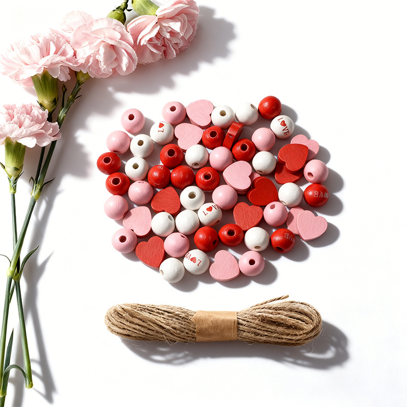 DIY set drvenih perli za nakit - drvo, tiskana obrada, totemski uzorak, originalni dizajn