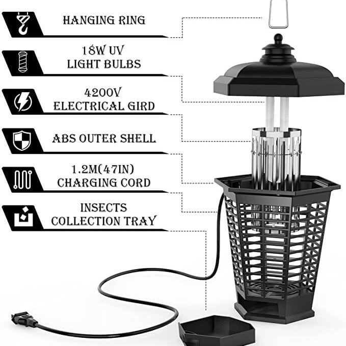 Szzomeicn lampa za ubijanje komaraca, 18W, lov svjetlosnim valom + električni šok, za 51–100 m²