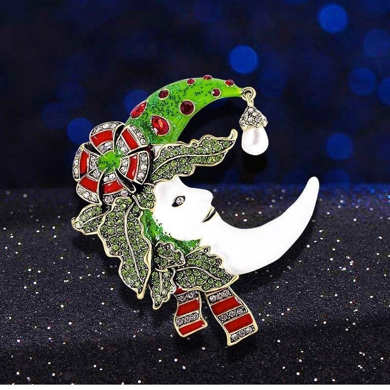 Mjesečeva broš, legura, zlatni premaz, motiv snježna pahulja, unisex, originalni dizajn dekorativni pin za odjeću