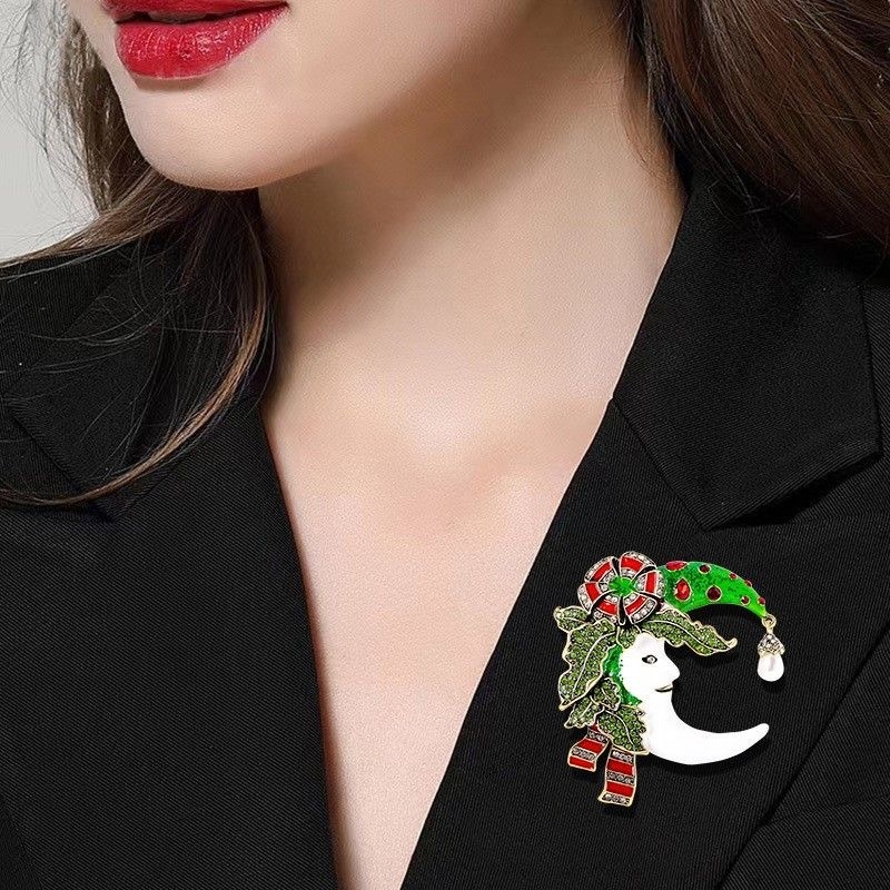 Mjesečeva broš, legura, zlatni premaz, motiv snježna pahulja, unisex, originalni dizajn dekorativni pin za odjeću