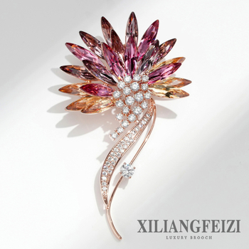 Xiliangfeizi meďová brošňa – sny gradientné kryštálové dymové kvety, elektroplatovaná povrchová úprava, dámsky módny doplnok na dekoráciu, model X6201-1-430
