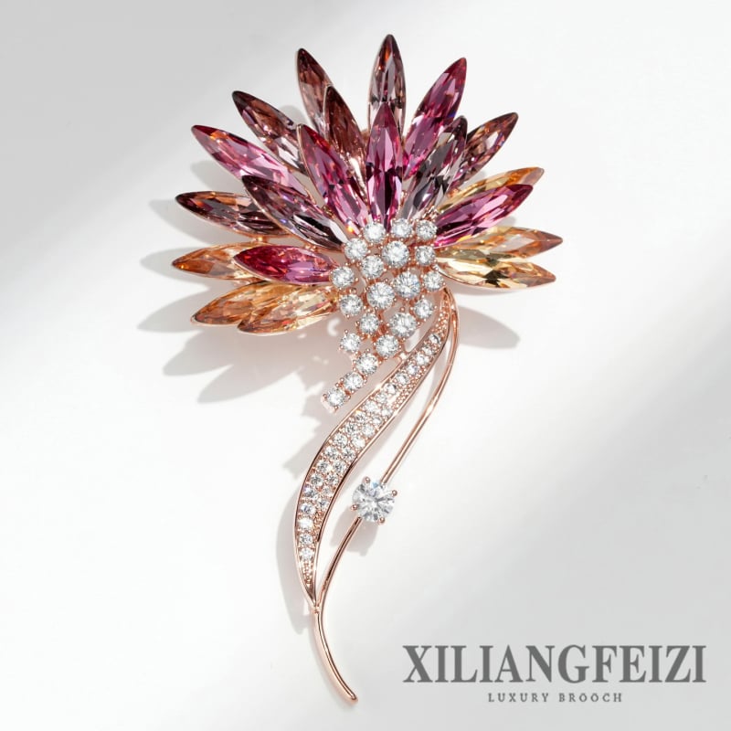 Xiliangfeizi meďová brošňa – sny gradientné kryštálové dymové kvety, elektroplatovaná povrchová úprava, dámsky módny doplnok na dekoráciu, model X6201-1-430