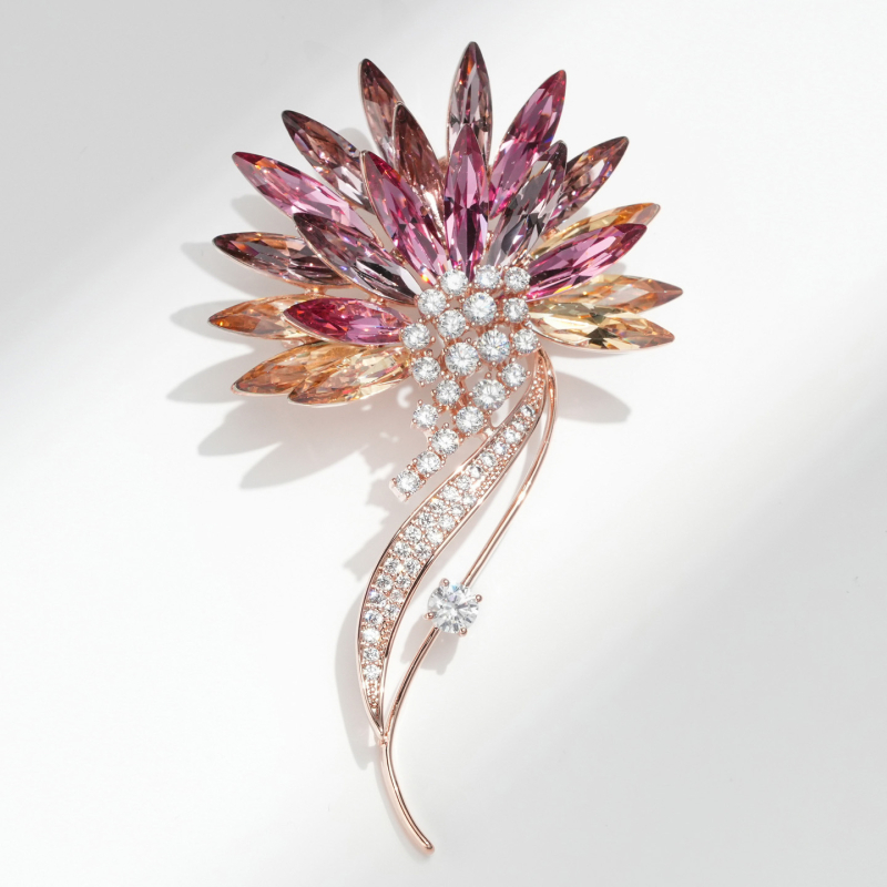 Xiliangfeizi meďová brošňa – sny gradientné kryštálové dymové kvety, elektroplatovaná povrchová úprava, dámsky módny doplnok na dekoráciu, model X6201-1-430