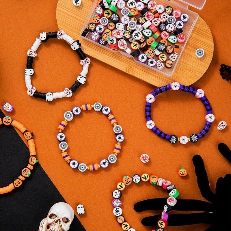 DIY set za nakit: narukvica od mekane gline s motivom lubanje, tehnika rezanja pločica, tamni stil, zimsko izdanje 2025