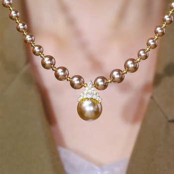 Колие с мъниста в стил принцеса с вградени смесени камъни, регулируема дължина 21–50 см, оригинален дизайн