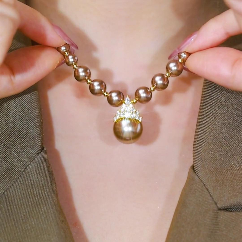 Колие с мъниста в стил принцеса с вградени смесени камъни, регулируема дължина 21–50 см, оригинален дизайн