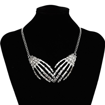 Колие с мотив на череп и клюн (цинкова сплав; електроплакиране; метален медальон: сплав; регулярен синджир; 33 г)