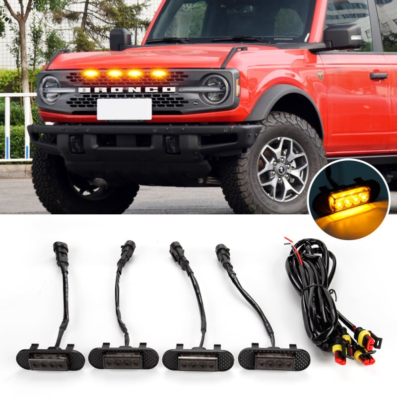 LED dnevna svjetla za rešetku Ford Bronco 2021–2022, off-road verzija, male žute lampe, visoka svjetlost