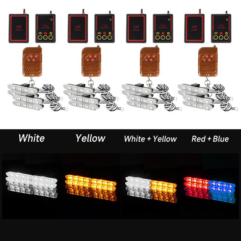 12V bežično daljinsko upravljanje – LED strob svjetlo za automobilsku rešetku, klip, 16 LED