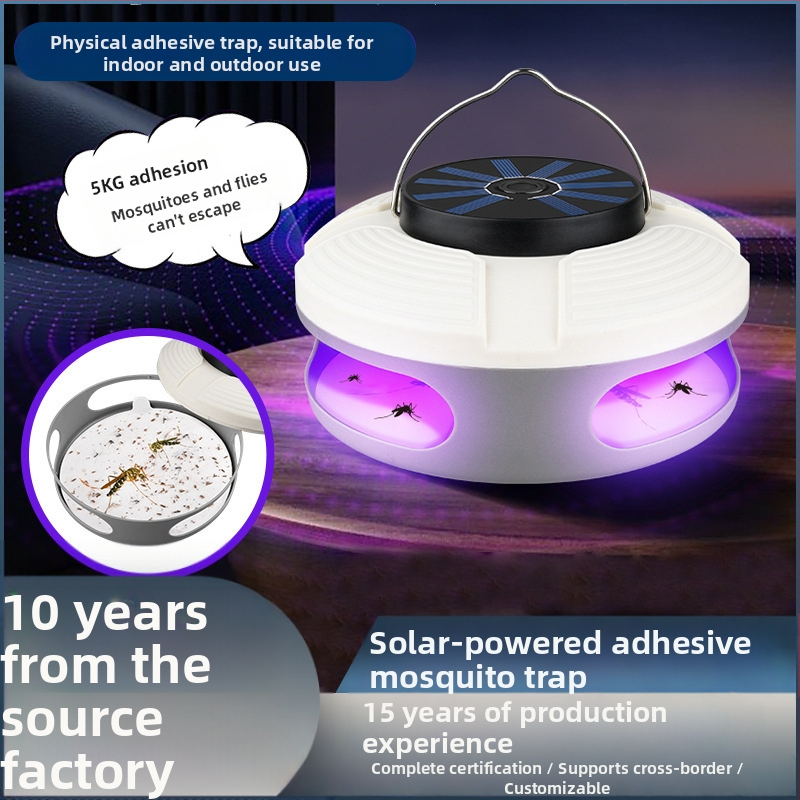 Lipniosios musėmis gaudanti lempute - Saulės energijos įkrovimas, UV-A šviesa, tinkama vidaus ir lauko naudojimui, dengiamas plotas 10 m², baterijos veikimo laikas 8–12 val.