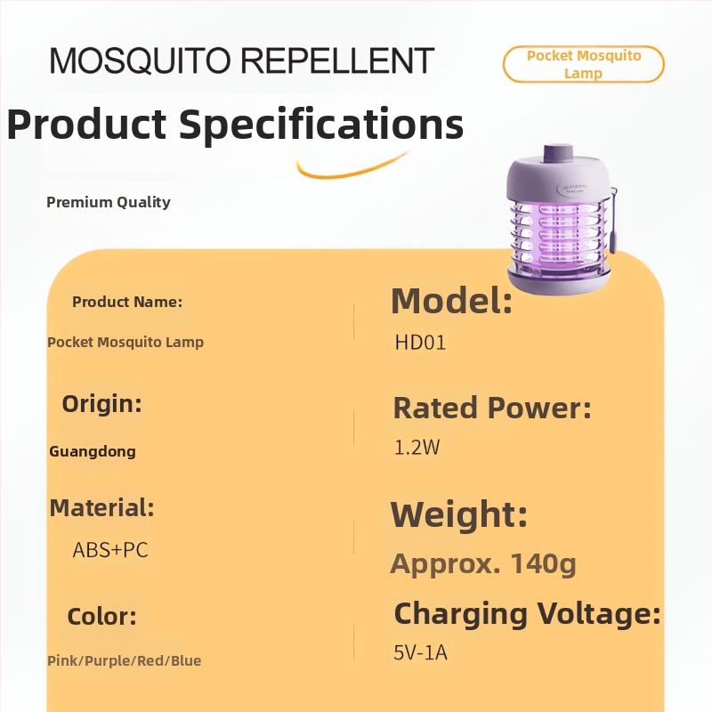 LED lampica za ubijanje komaraca s lovom svjetlosnim valom i električnim šokom, ponovno punjiva, pokrivenost do 20 m², vrijeme punjenja 2 sata, trajanje baterije 8–12 sati