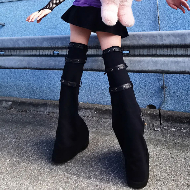 Colanți tricotati, lungime midi, cu catarame, pentru căldură, stil punk, toamna 2023