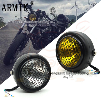 ARMIK MD-FGDD-015 Motocyklové hlavné svetlo — 12V, 35W Halogén, mriežkový kryt, kov a sklo