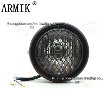 ARMIK MD-FGDD-015 Motocyklové hlavné svetlo — 12V, 35W Halogén, mriežkový kryt, kov a sklo