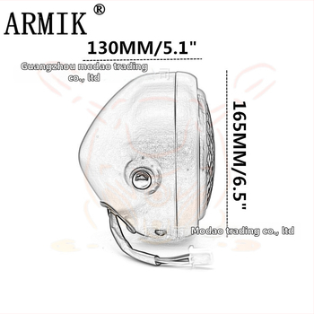 ARMIK MD-FGDD-015 Motocyklové hlavné svetlo — 12V, 35W Halogén, mriežkový kryt, kov a sklo