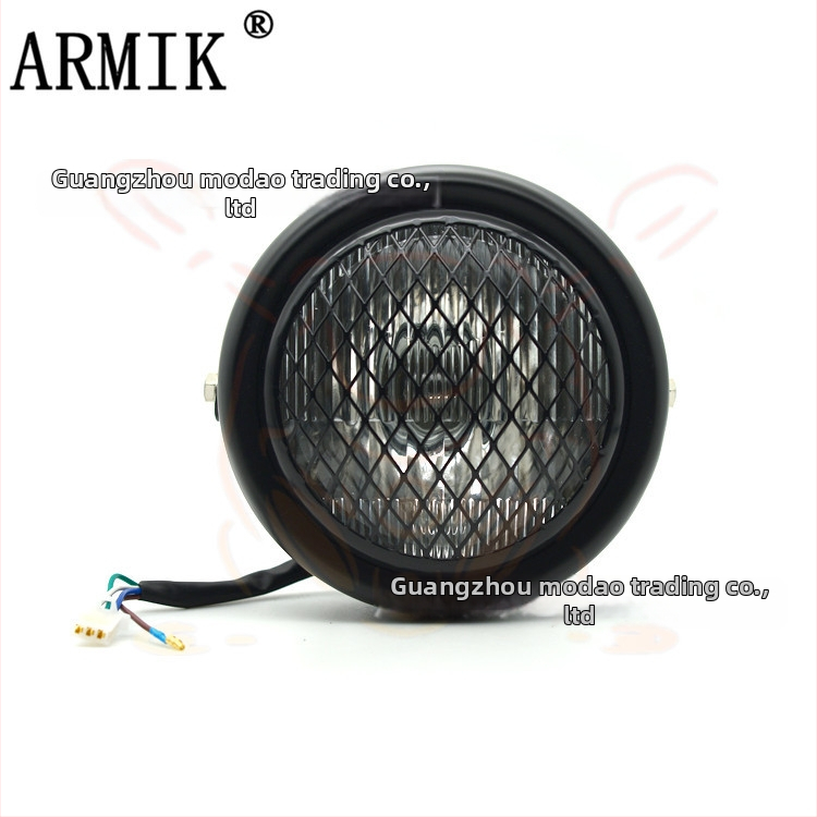 ARMIK MD-FGDD-015 Motocyklové hlavné svetlo — 12V, 35W Halogén, mriežkový kryt, kov a sklo