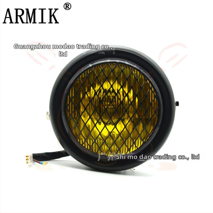 ARMIK MD-FGDD-015 Motocyklové hlavné svetlo — 12V, 35W Halogén, mriežkový kryt, kov a sklo